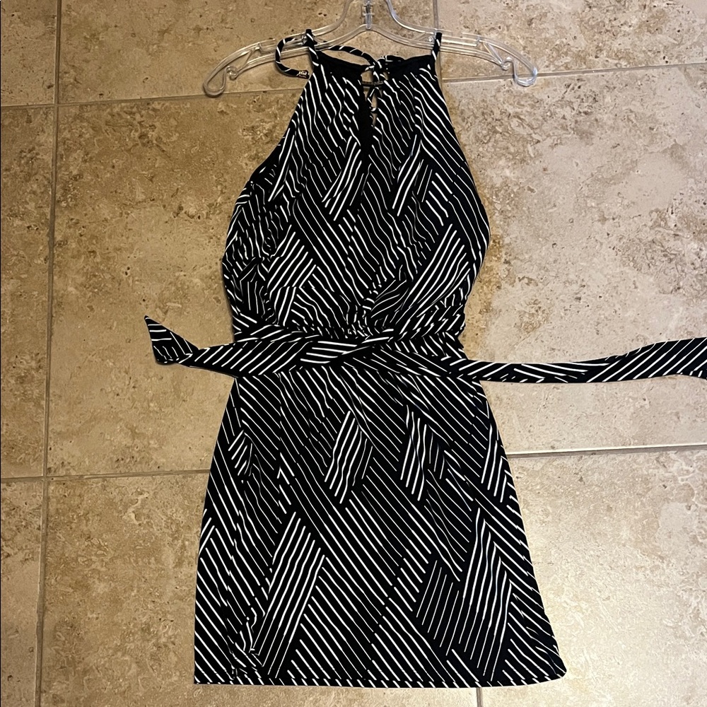 White House Black Market Black & White Halter Tie-Waist Dress